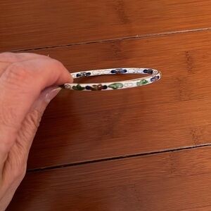 Vintage Floral Cloisonne Bangle Bracelet White Blue and Green Floral